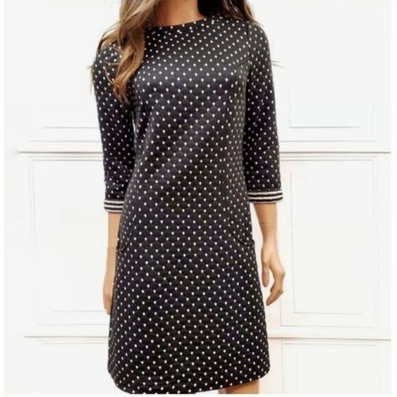 Boden Dott Polka Dot Quilted Sweater Shift Dress Black White Size 10 Long - Picture 3 of 13
